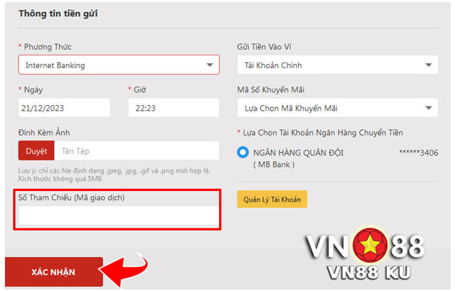Nhập thông tin nạp tiền VN88 qua ngân hàng bạn vừa thực hiện